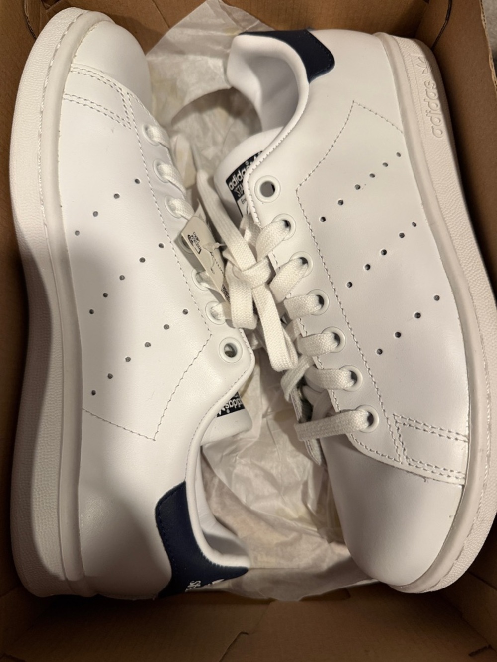 adidas White Sneakers with Navy Heel Tab - Women's Classic Tennis Style